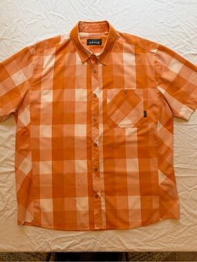 Orvis Orange and Cream Plaid Short-Sleeve Button-Down Shirt